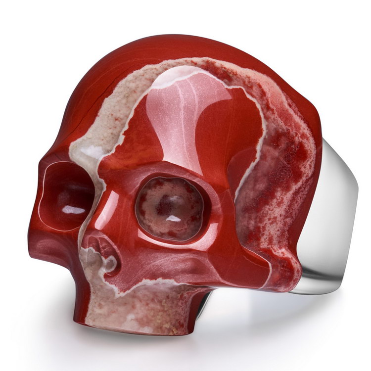 Signature Gem Skull Ring, Red Jasper Hand Carved Crystal Skull Ring, Skull Jewelry
