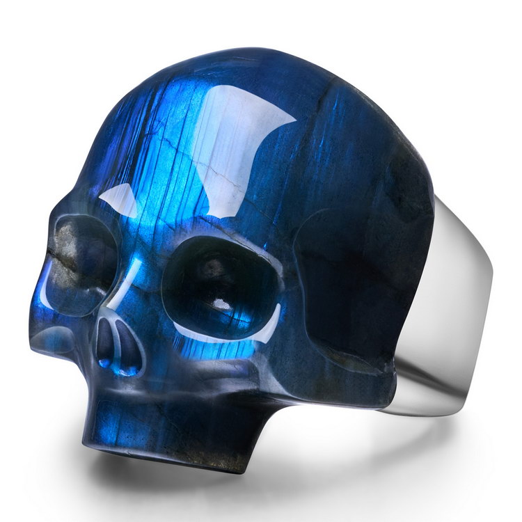 Signature Gem Skull Ring, Labradorite Hand Carved Crystal Skull Ring, Skull Jewelry