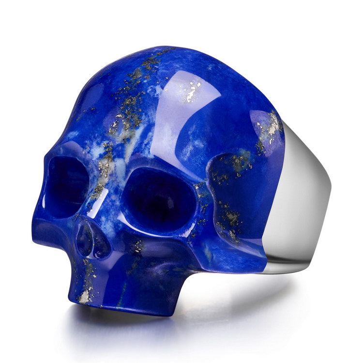 Signature Gem Skull Ring, Lapis Lazuli Hand Carved Crystal Skull Ring, Skull Jewelry