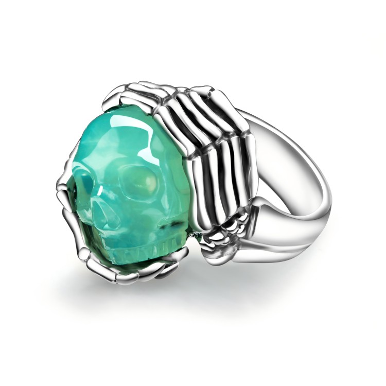 Chrysoprase Hand Carved Crystal Skull Ring, Skull Jewelry