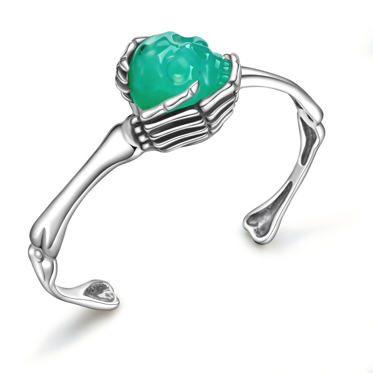 Chrysoprase Hand Carved Crystal Skull Bracelet/Bangle, Skull Jewelry