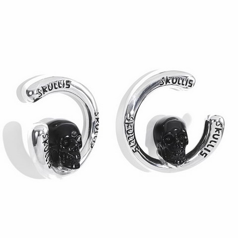 Black Obsidian Hand Carved Crystal Skull Earrings, Skull Jewelry