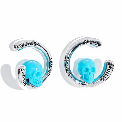 Turquoise Hand Carved Crystal Skull Earrings, Skull Jewelry