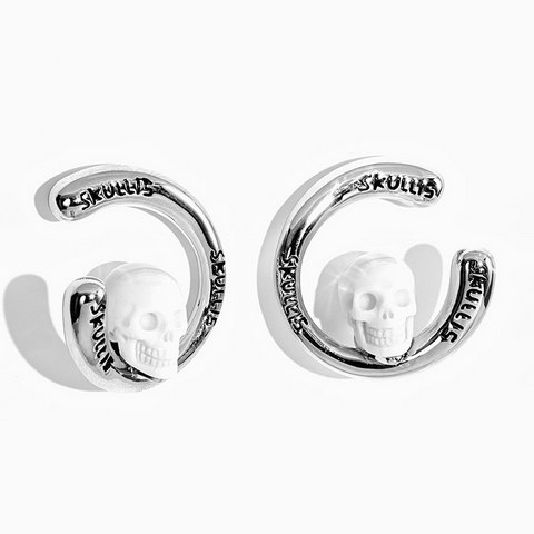 White Jade Hand Carved Crystal Skull Earrings, Skull Jewelry