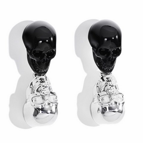 Black Obsidian Hand Carved Crystal Skull Earrings, Skull Jewelry