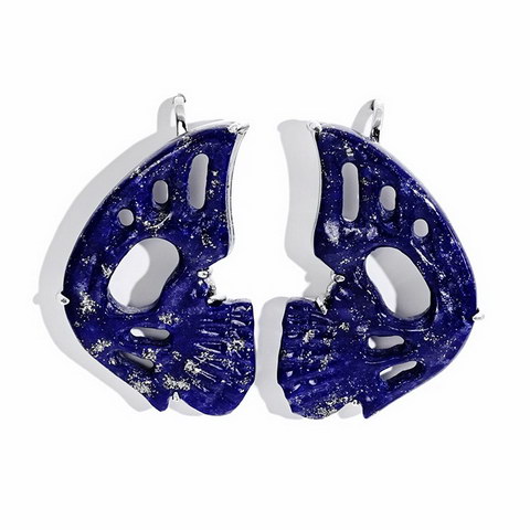 Lapis Lazuli Hand Carved Crystal Skull Earrings, Skull Jewelry