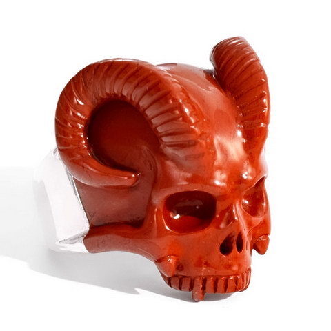 Red Jasper Hand Carved Crystal Skull Ring, Skull Jewelry