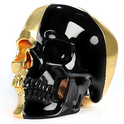 5.1" 18K Gold-Plated &  Black Obsidian Hand Carved Crystal Skull, Super Realistic, Crystal Healing