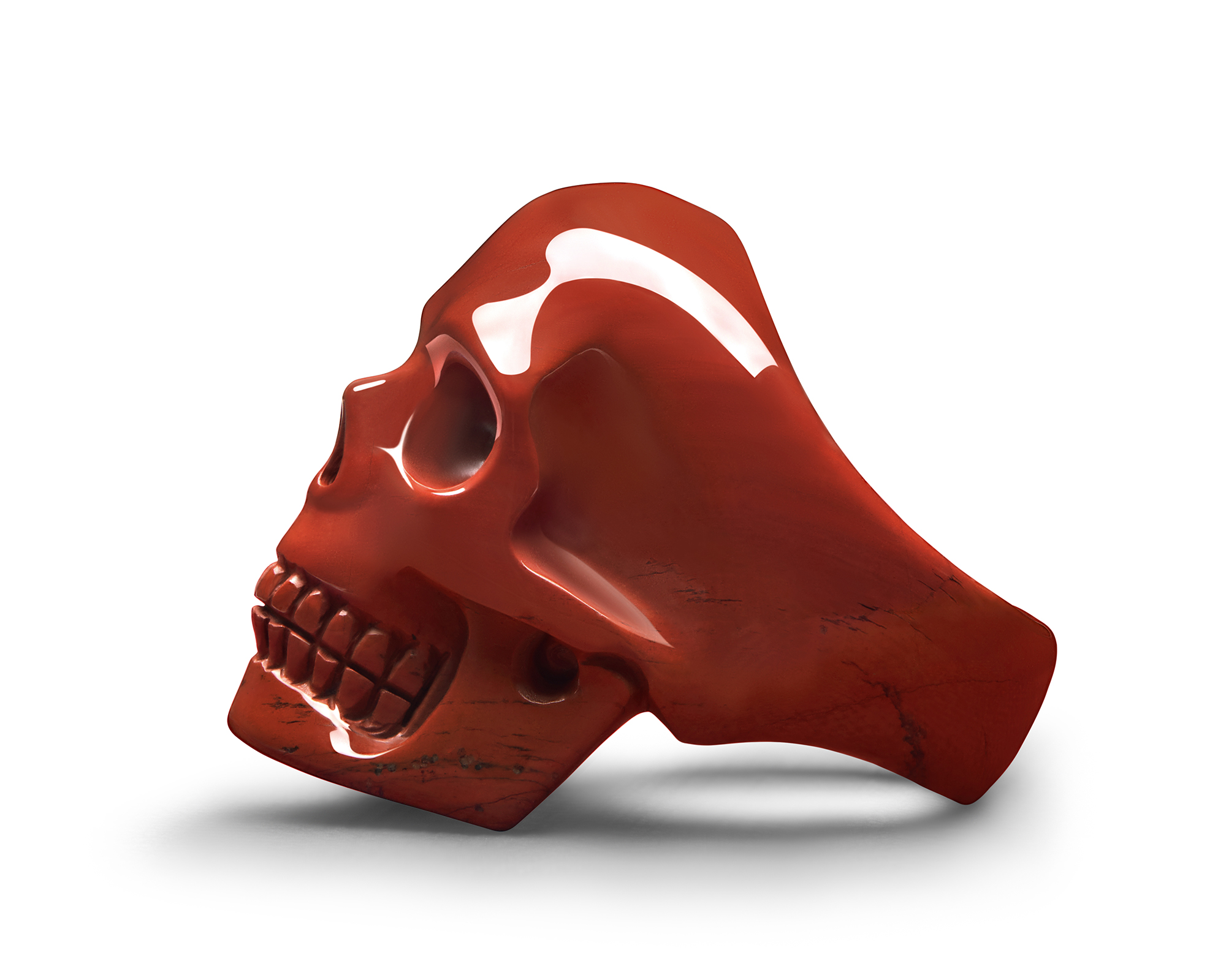 Red Jasper Hand Carved Crystal Skull Ring, Skull Jewelry