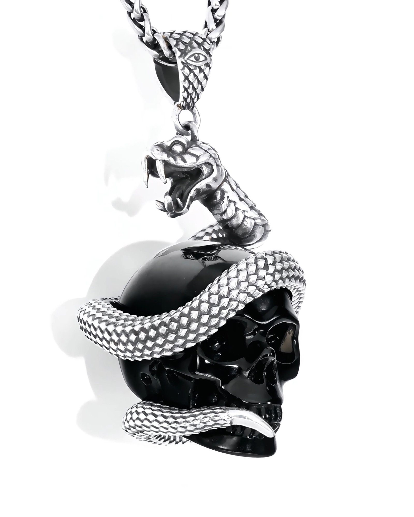 Necklace of 1.5" Black Obsidian Hand Carved Crystal Skull Pendant, Skull Jewelry