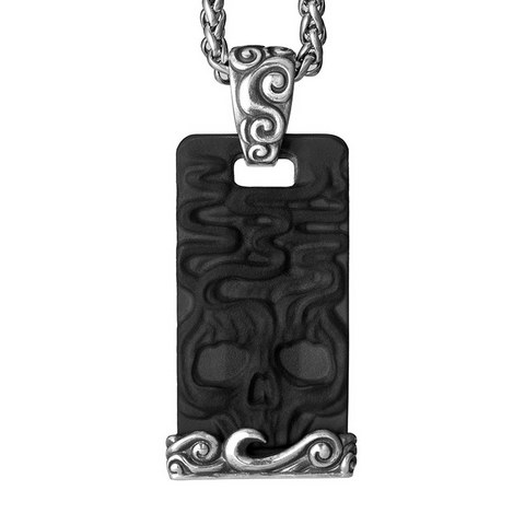 Necklace of 1.6" Black Obsidian Hand Carved Crystal Skull Pendant, Skull Jewelry