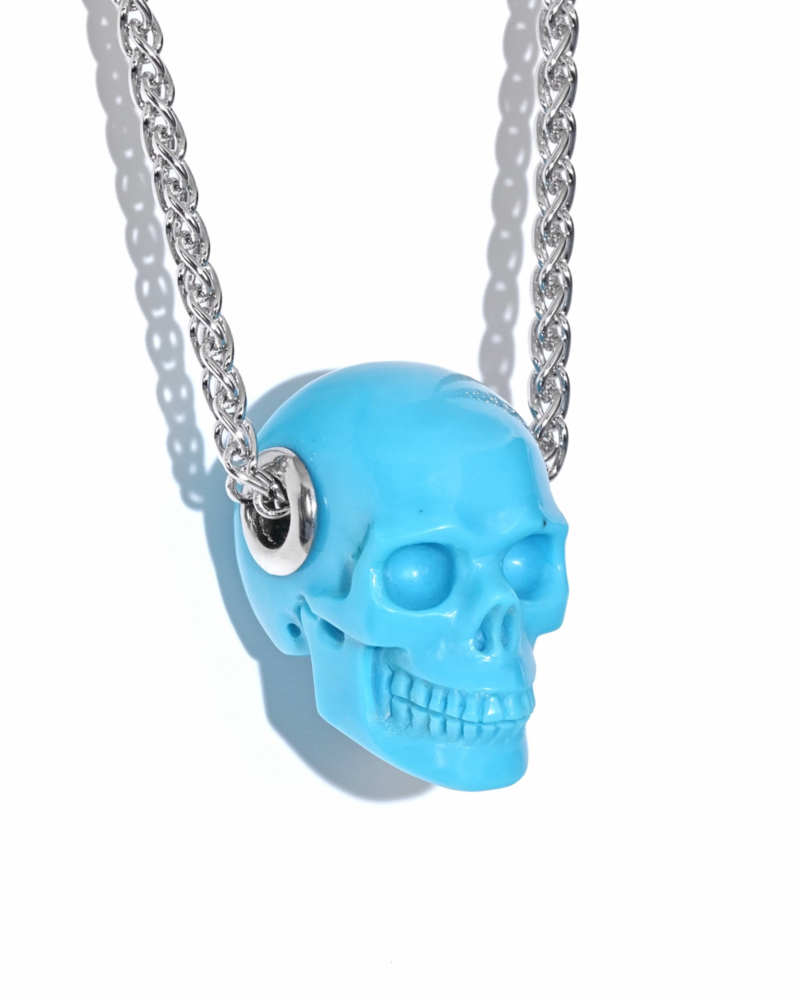 Gemstone Necklace of 0.9" Turquoise Hand Carved Crystal Skull Pendant, Skull Jewelry