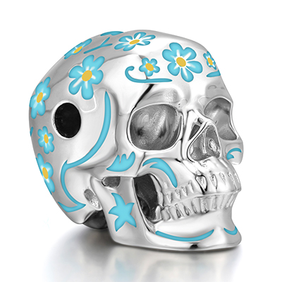 Cloisonné Skull Pendant, Necklace of 1.1" Handmade 925 Silver Skull Pendant, Skull Jewelry