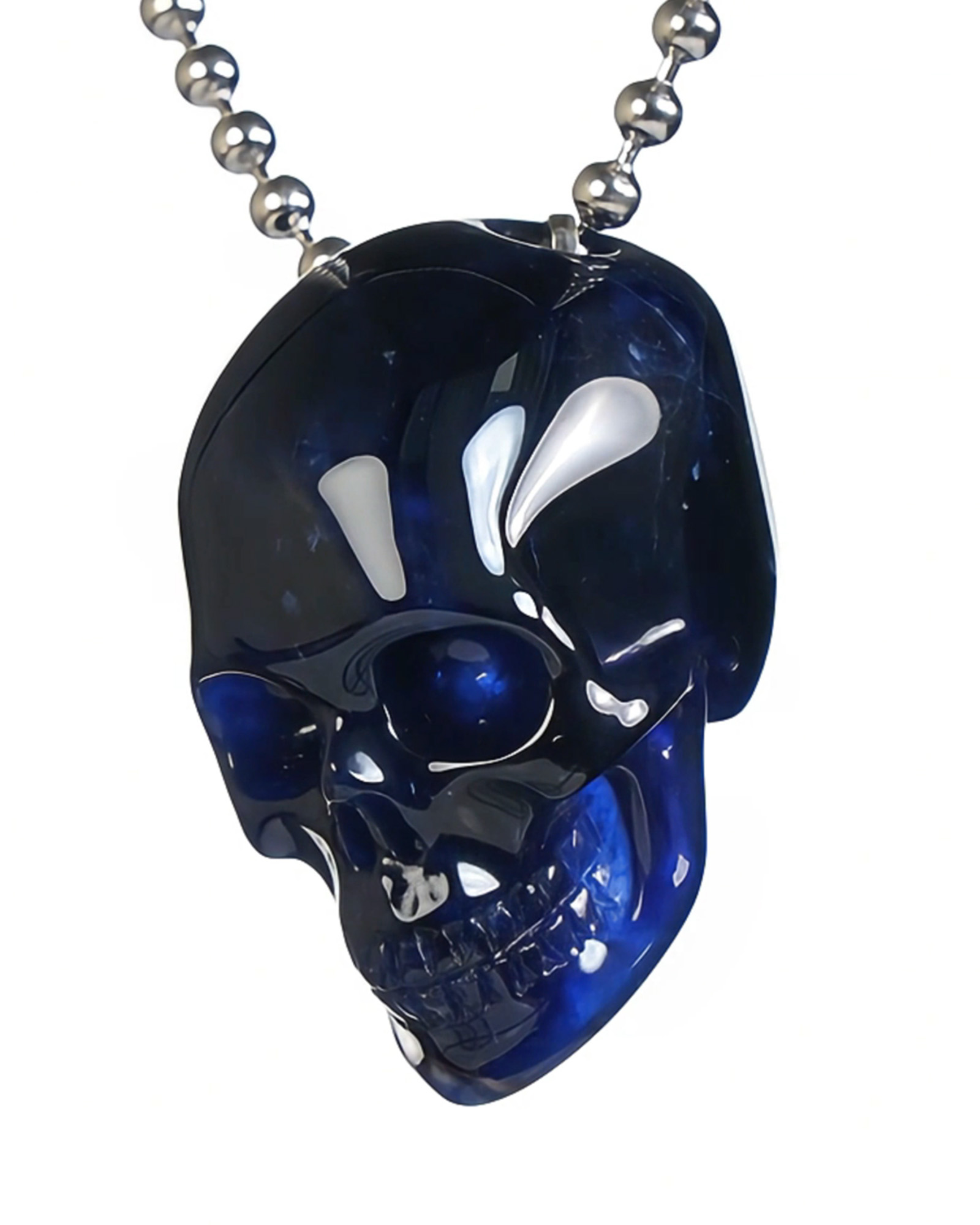 Necklace of 1.4" Sodalite Hand Carved Crystal Skull Pendant, Skull Jewelry