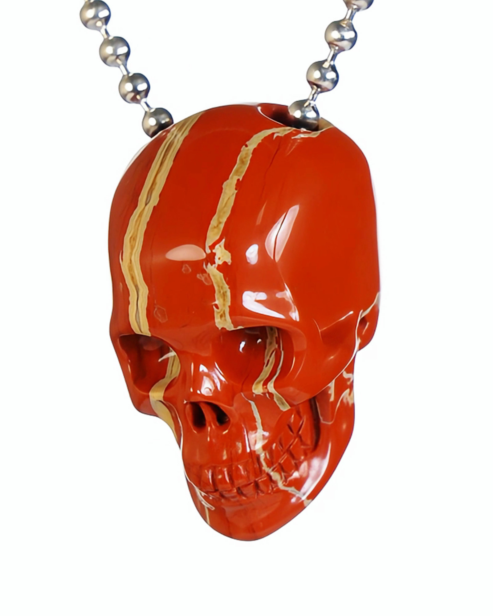 Necklace of 1.4" Red Jasper Hand Carved Crystal Skull Pendant, Skull Jewelry