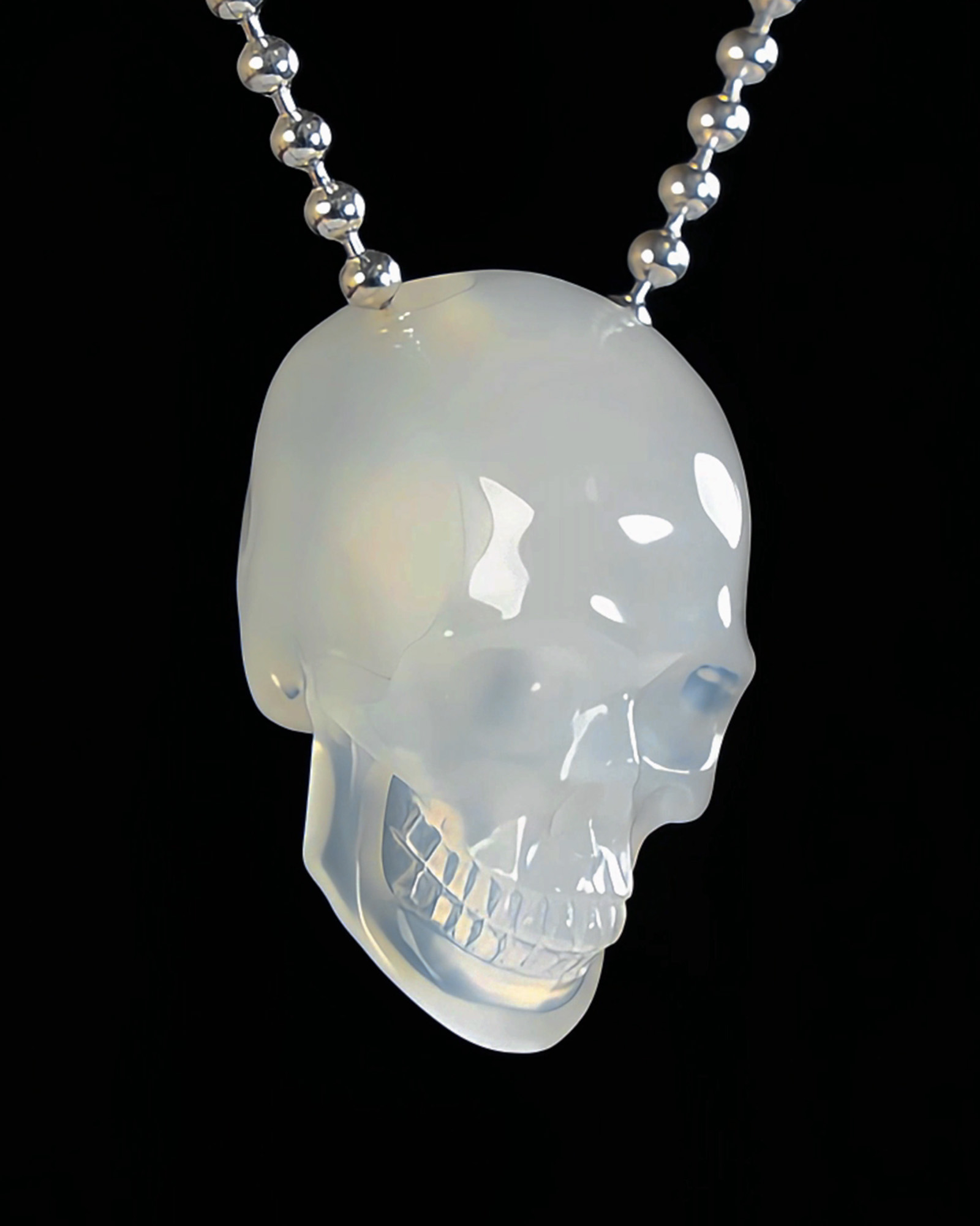 Necklace of 1.4" Agate Hand Carved Crystal Skull Pendant, Skull Jewelry