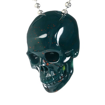 Hollow Essence - 1.4" Bloodstone Hand Carved Hollow Crystal Skull Pendant, Skull Jewelry