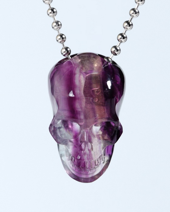 Hollow Essence - 1.4" Fluorite Hand Carved Crystal Skull Pendant, Skull Jewelry