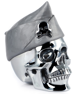 5.1" Tera-hertz Hand Carved Crystal Skull and Navy Cap Fine Art Sculpture, Crystal Healing