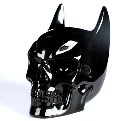 5.0" Black Obsidian Hand Carved Batman Crystal Skull Fine Art Sculpture, Crystal Healing