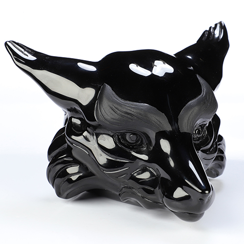 5.1" Black Obsidian Hand Carved Crystal Fox Fine Art Sculpture, Crystal Healing