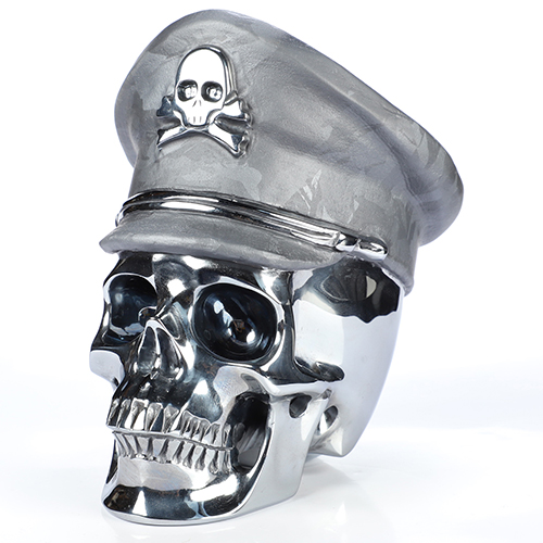5.1" Tera-hertz Hand Carved Crystal Skull and Navy Cap Fine Art Sculpture, Crystal Healing