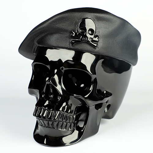 5.5" Black Obsidian Hand Carved Beret Crystal Skull Sculpture, Crystal Healing