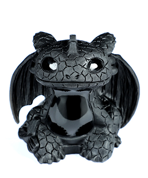 4.1" Black Obsidian Hand Carved Crystal Toothless Dragon Fine Art Sculpture, Crystal Healing