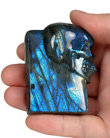 The One Within - 2.6" Labradorite Hand Carved Crystal Skull Pocket Stone, Crystal Healing