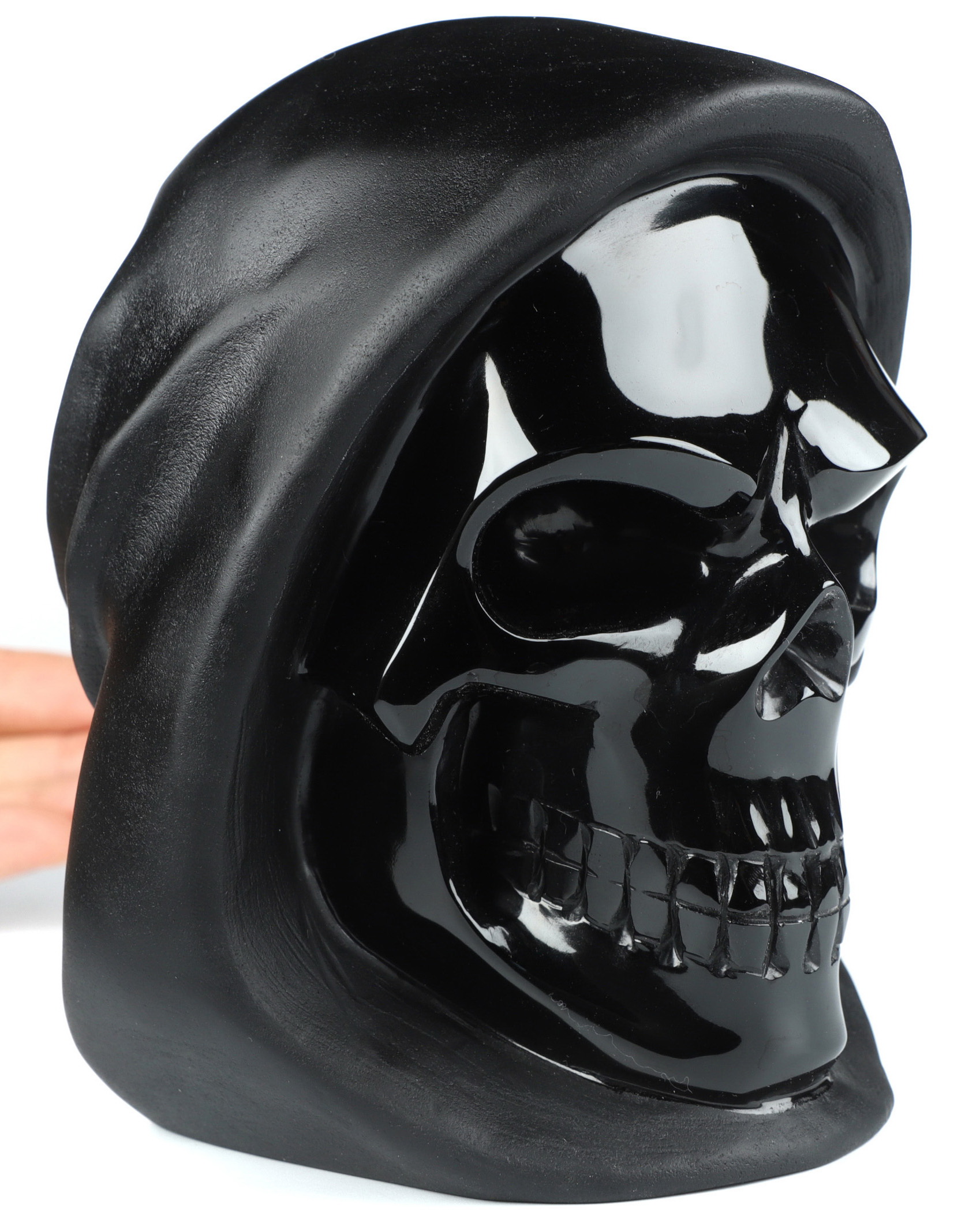 5.5" Black Obsidian Carved Crystal Death Skull Sculpture, Realistic