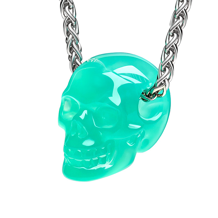 Minimalist Skull Pendant 0.6" Chrysoprase Hand Carved Crystal Skull Pendant, Crystal Healing Skull Jewelry, for Women & Men