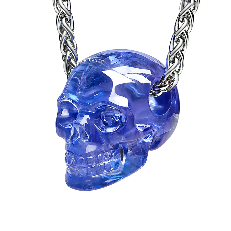 Minimalist Skull Pendant 0.6" Tanzanite Hand Carved Crystal Skull Pendant, Crystal Healing Skull Jewelry, for Women & Men