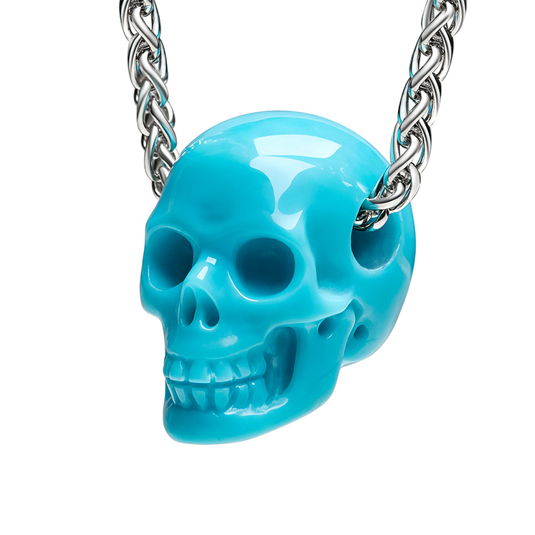 Minimalist Skull Pendant 0.6" Turquoise Hand Carved Crystal Skull Pendant, Crystal Healing Skull Jewelry, for Women & Men