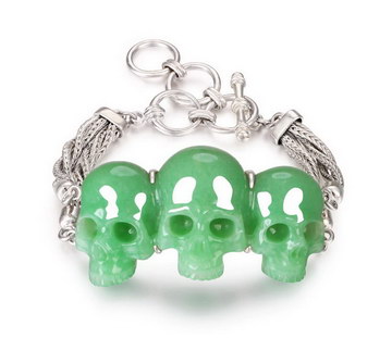 Green Aventurine Hand Carved Adjustable Crystal Skull Bracelet, Skull Jewelry
