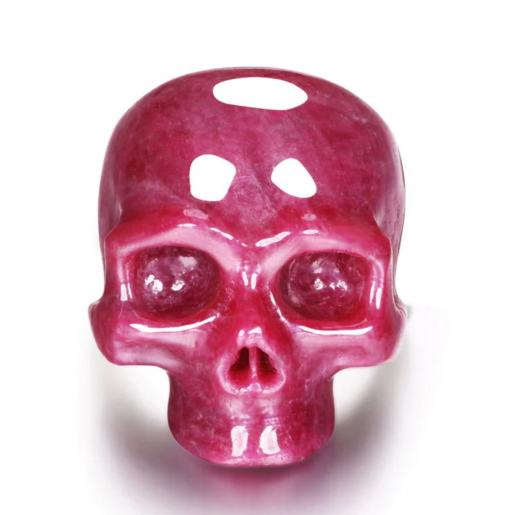 Ruby Hand Carved Crystal Skull Ring, Skull Jewelry
