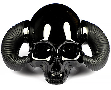 5.0" Black Obsidian Carved Crystal Skull with Horn Sculpture, Crystal Healing