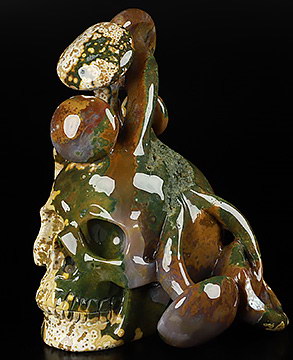 6.9" Ocean Jasper Carved Crystal Skull & Mushroom, Crystal Healing