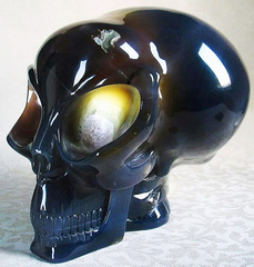 AWESOME GEODE Giant 7.1" Agate Star Being Female Alien Crystal Skull Companion Hand Carved Gemstone Fine Art Sculpture, Reiki Healing Stone Statue