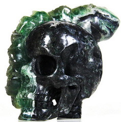 Mineral Specimen 6.1" Fluorite Carved Crystal Skull with Spine, Super Realistic
