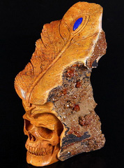 Apr 7, 2015 ACSAD (A Crystal Skull a Day) - The Mystic Fortune Teller - Vanadinite Crystals Carved Crystal Skull with Feather and Lapis Lazuli Cabochon Sculpture