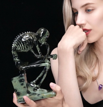 July 1, 2014 ACSAD (A Crystal Skull a Day) - The Skull Thinker - Kambaba Jasper Carved Crystal Skull and Skeleton Sculpture