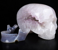GINAT 8.3" Agate Amethyst Geode Carved Crystal Mitchell-Hedges Crystal Skull, Detachable Jaw, Crystal Healing