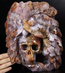 July 2, 2014 ACSAD (A Crystal Skull a Day) - Wise Messenger - Agate Geode Carved Crystal Skull and Owl Sculpture