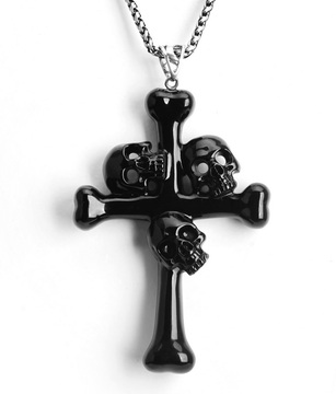  July 14, 2014 ACSAD (A Crystal Skull a Day) - Triad Crystal Skull Pendant - Black Obsidian Carved Crystal Skull Trio and Bones Cross Pendant