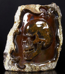 Sept 10, 2014 ACSAD (A Crystal Skull a Day) - Rebirth by Fire - Carnelian Geode Carved Crystal Skull Sculpture