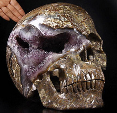 Stunning Amethyst Geode Titain 13.4" Dinosaur Egg Agate Carved Crystal Skull, Super Realistic