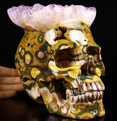 Nov 1, 2014 ACSAD (A Crystal Skull a Day) - Hallowed Earth - Ocean Jasper Carved Crystal Skull with Amethyst Druse Sculpture