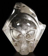 HUGE 6.0" Quartz Rock Crystal Carved Crystal Alien Skull, Reiki Healing Stone Statue