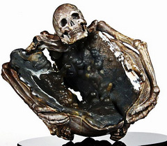 Jan 1, 2015 ACSAD (A Crystal Skull a Day) - The Offering - Dinosaur Egg Agate Geode Dinosaur Egg Agate Carved Crystal Skull and Skeleton with Black Obsidian Stand Sculpture