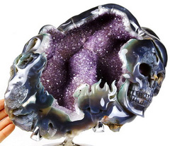 Feb 4, 2015 ACSAD (A Crystal Skull a Day) - Impassioned - Agate Amethyst Geode Carved Crystal Skull Sculpture with Stand